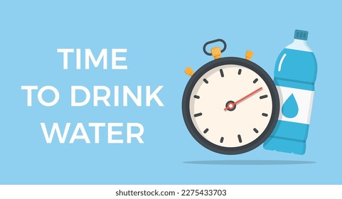 Time to drink water concept - water bottle with stopwatch, vector eps10 illustration