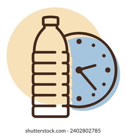 Es hora de beber un icono vector de agua. Botella de agua con señal de reloj. Símbolo gráfico del sitio web de fitness y pérdida de peso y diseño de aplicaciones, logotipo, aplicación, interfaz de usuario