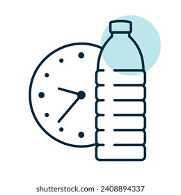 Es hora de beber un icono vector de agua. Botella de agua con señal de reloj. Símbolo gráfico del sitio web de fitness y pérdida de peso y diseño de aplicaciones, logotipo, aplicación, interfaz de usuario