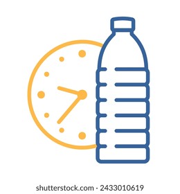 Time to drink water vector icon. Water bottle with watch sign. Graph symbol for fitness and weight loss web site and apps design, logo, app, UI