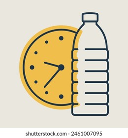 Time to drink water vector icon. Water bottle with watch sign. Graph symbol for fitness and weight loss web site and apps design, logo, app, UI