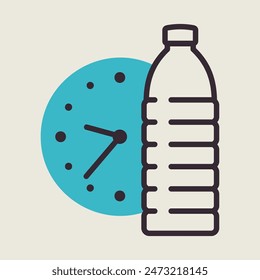 Es hora de beber agua Vector icono. Botella de agua con el signo del reloj. Símbolo gráfico para el Sitio web de la aptitud y de la pérdida de peso y diseño de los App, logotipo, App, UI