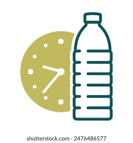 Time to drink water vector icon. Water bottle with watch sign. Graph symbol for fitness and weight loss web site and apps design, logo, app, UI