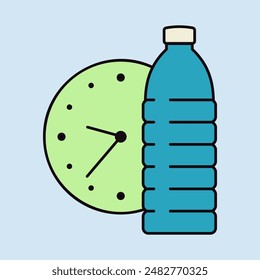 Time to drink water vector icon. Water bottle with watch sign. Graph symbol for fitness and weight loss web site and apps design, logo, app, UI