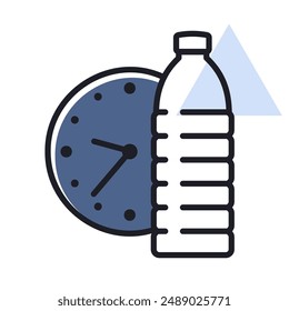 Zeit, Wasser Vektorgrafik Ikone zu trinken. Wasserflasche mit Uhrschild. Graph-Symbol für Fitness und Gewichtsverlust Website und App Design, Logo, App, UI