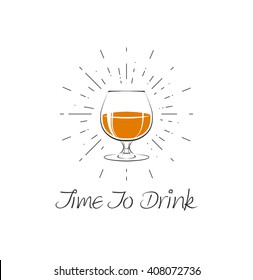 Time To Drink - Whisky Glass . Vector Illustration. Whiskey glass. Glass alcohol shot whiskey. Shot Whisky. Scotch burbon shot. Whisky shot. Whiskey glass alcohol shot. Brandy Whiskey Whisky glass  