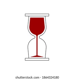 time to drink, wine glass inside hourglass, vector illustration icon.