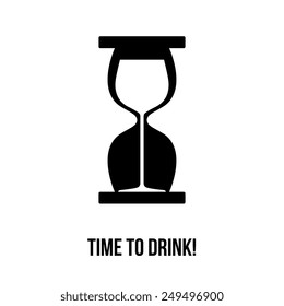 time to drink, wine glass inside hourglass, vector illustration icon.