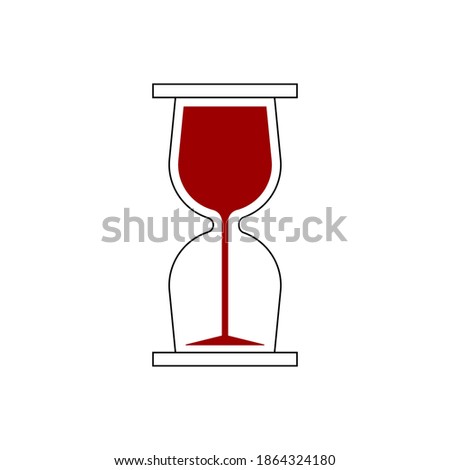 time to drink, wine glass inside hourglass, vector illustration icon.