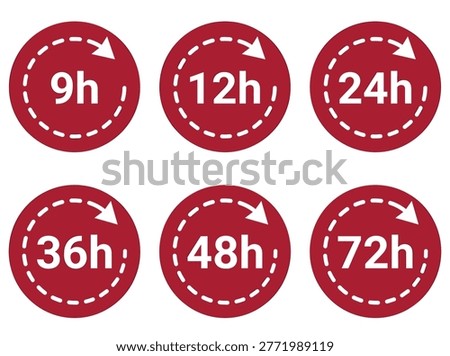 Time duration interval icon collection, flat circular symbols, shipping time, delivery status, deadline, and deadline, and turnaround time.