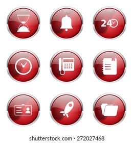 Time Duration Red Vector Button Icon Design Set