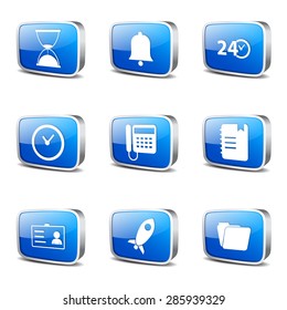 Time Duration Square Vector Blue Icon Design Set