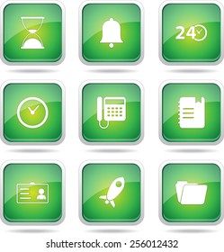 Time Duration Square Vector Green Icon Design Set