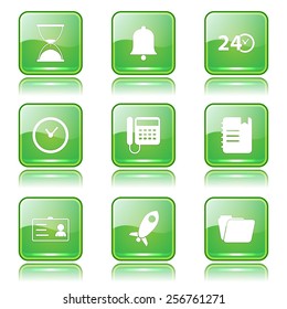 Time Duration Square Vector Green Icon Design Set