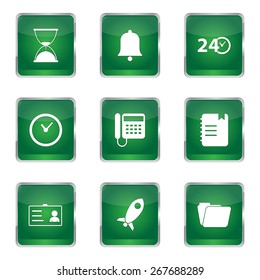 Time Duration Square Vector Green Icon Design Set