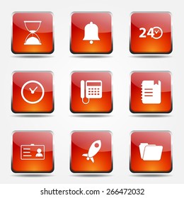 Time Duration Square Vector Orange Icon Design Set