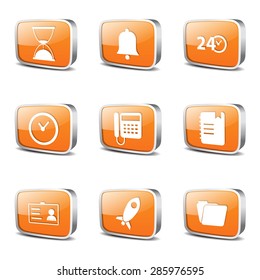 Time Duration Square Vector Orange Icon Design Set