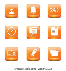 Time Duration Square Vector Orange Icon Design Set