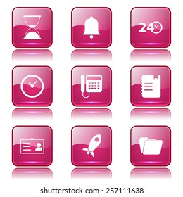 Time Duration Square Vector Pink Icon Design Set