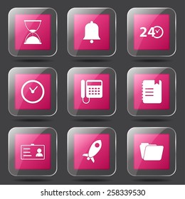 Time Duration Square Vector Pink Icon Design Set