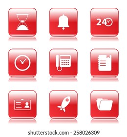Time Duration Square Vector Red Icon Design Set