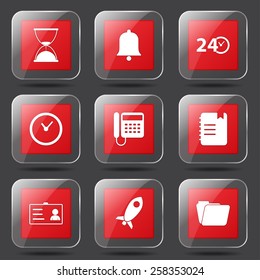 Time Duration Square Vector Red Icon Design Set