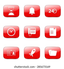 Time Duration Square Vector Red Icon Design Set