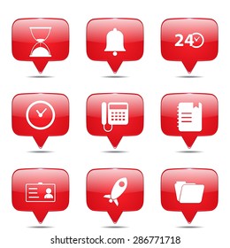 Time Duration Square Vector Red Icon Design Set
