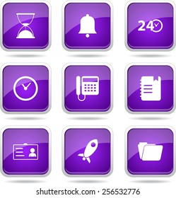 Time Duration Square Vector Violet Icon Design Set