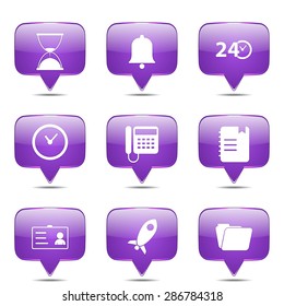 Time Duration Square Vector Violet Icon Design Set