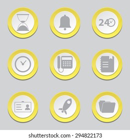 Time Duration Yellow Vector Button Icon Design Set