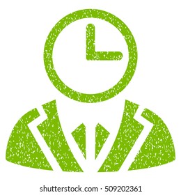 Time Duty Person grainy textured icon for overlay watermark stamps. Flat symbol with dirty texture. Dotted vector eco green ink rubber seal stamp with grunge design on a white background.