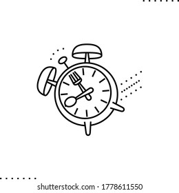 time to eat, alarm clock reminder vector icon in outlines 