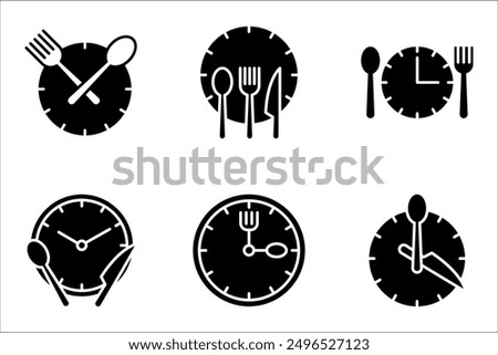 time eat lunch icon set, hour healthy food, diet fast concept, vector illustration on white background