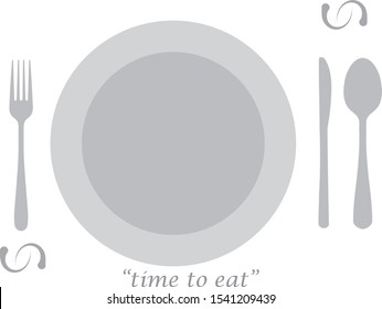time to eat, a tablecloth with the shapes of the fork, knife, spoon and plate