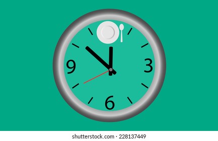 Time to eat. Watches with white spoon and plate  