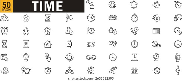 Time editable outline icon set. Clock, stopwatch, timer, deadline, and productivity concepts.