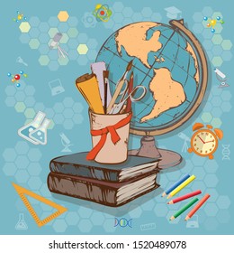 Time to education, back to school, power of knowledge. Vector illustration.
