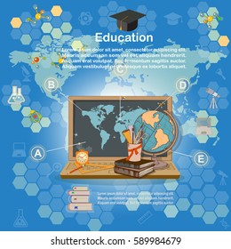 Time to education, back to school,  power of knowledge, vector illustration.