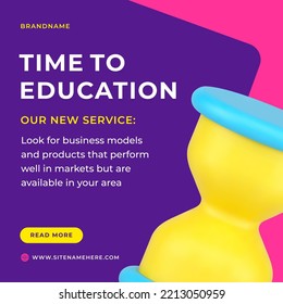 Time To Education Hourglass Countdown E Learning Social Media Post 3d Icon Vector Illustration. Distance Graduation Institutes College School University Registration Internet Advertising Technology