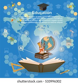 Time to education infographics, back to school,  power of knowledge, vector illustration.
