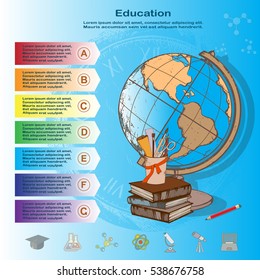 Time to education infographics, back to school,  power of knowledge, vector illustration.