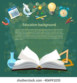 Time to education open book school subjects power of knowledge back to school effective education vector illustration 