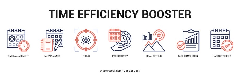 Time Efficiency Booster Modern and clean web banner illustration featuring thematic icons for visual communication