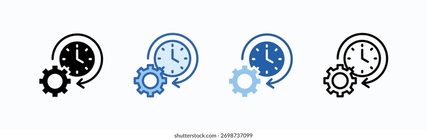 Time Efficiency Icon Sheet Multiple Style Collection Isolated Vector