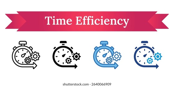 Time Efficiency Multi Style Icon - Stopwatch and gear illustrating fast and optimized time management in operations