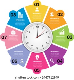 Time and Eight Numbers Template Presentation with Text to Replace, Business Infographic