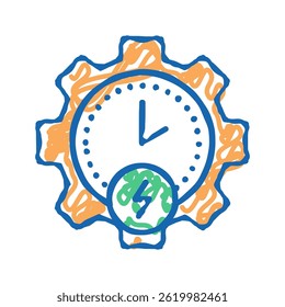 Zeit der Energieeinsparung doodle Symbol Skizze Vektor. Zeit des Energiesparzeichens. einzelne Symbolgrafik