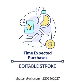 Time expected purchases concept icon. How can consumers deal with inflation abstract idea thin line illustration. Isolated outline drawing. Editable stroke. Arial, Myriad Pro-Bold fonts used
