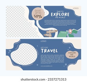 Time to explore the world, vector flat style travel template, vector hand drawn travel background